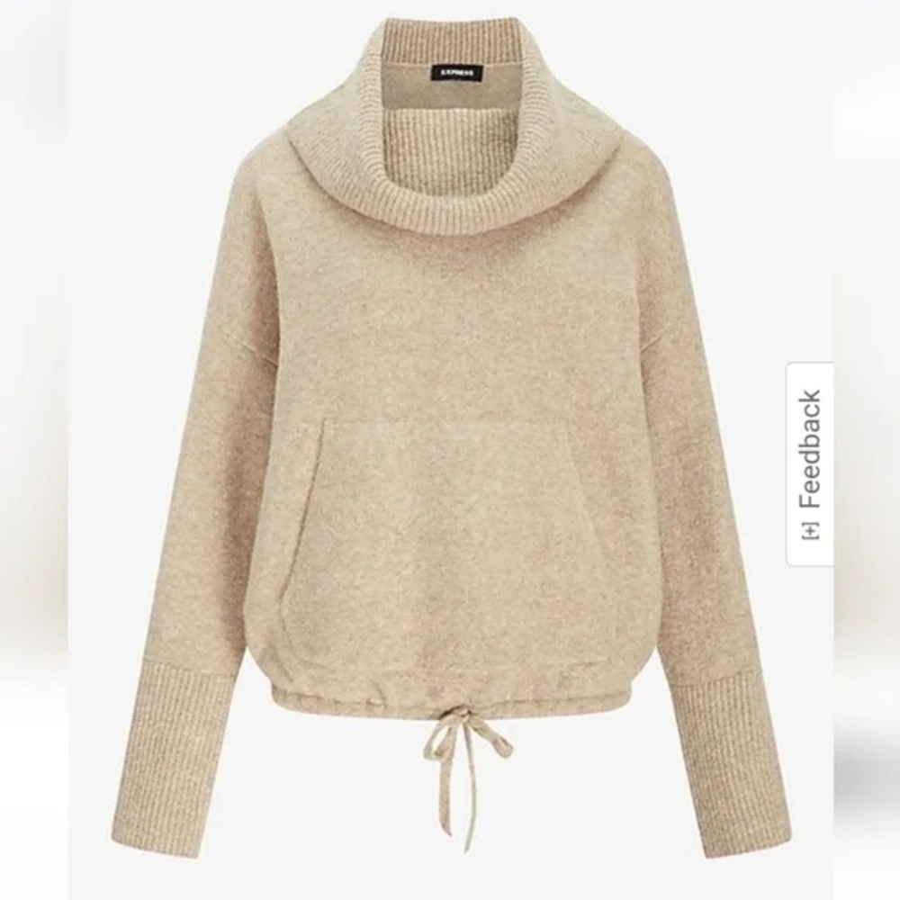Express Women's Ivory Metallic shimmering Cozy Cowl Neck Sweater